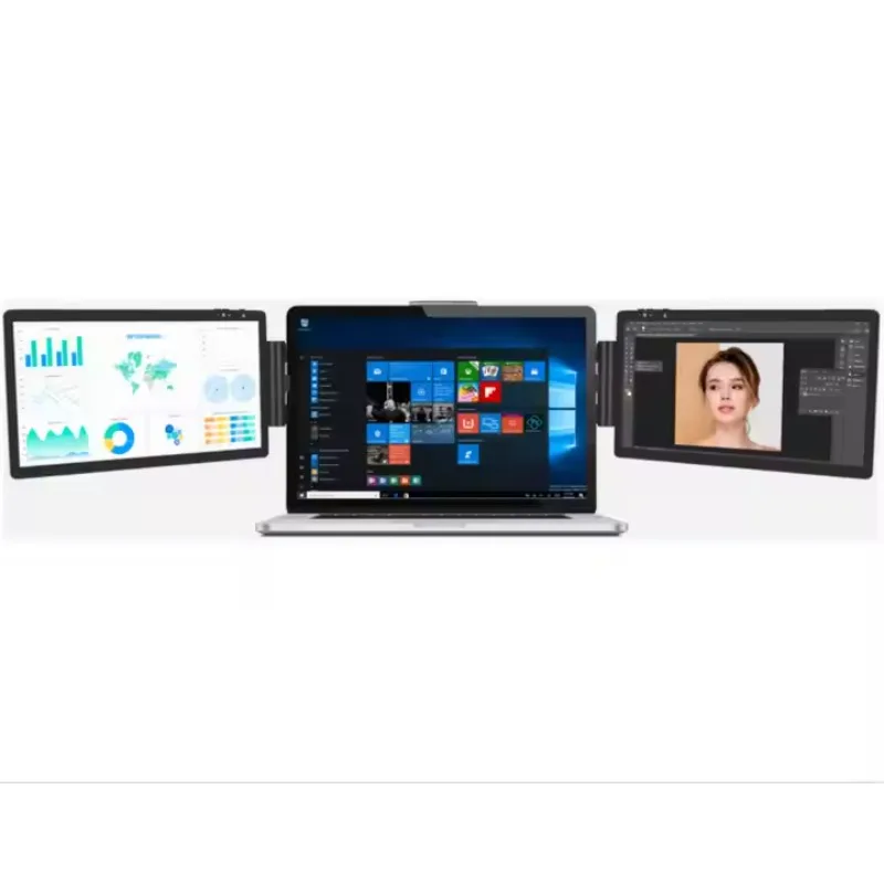 

Triple Monitor Laptop Screen Extender Dual 14-inch 1080P LCD Monitors Portable Tri Screen for Laptop