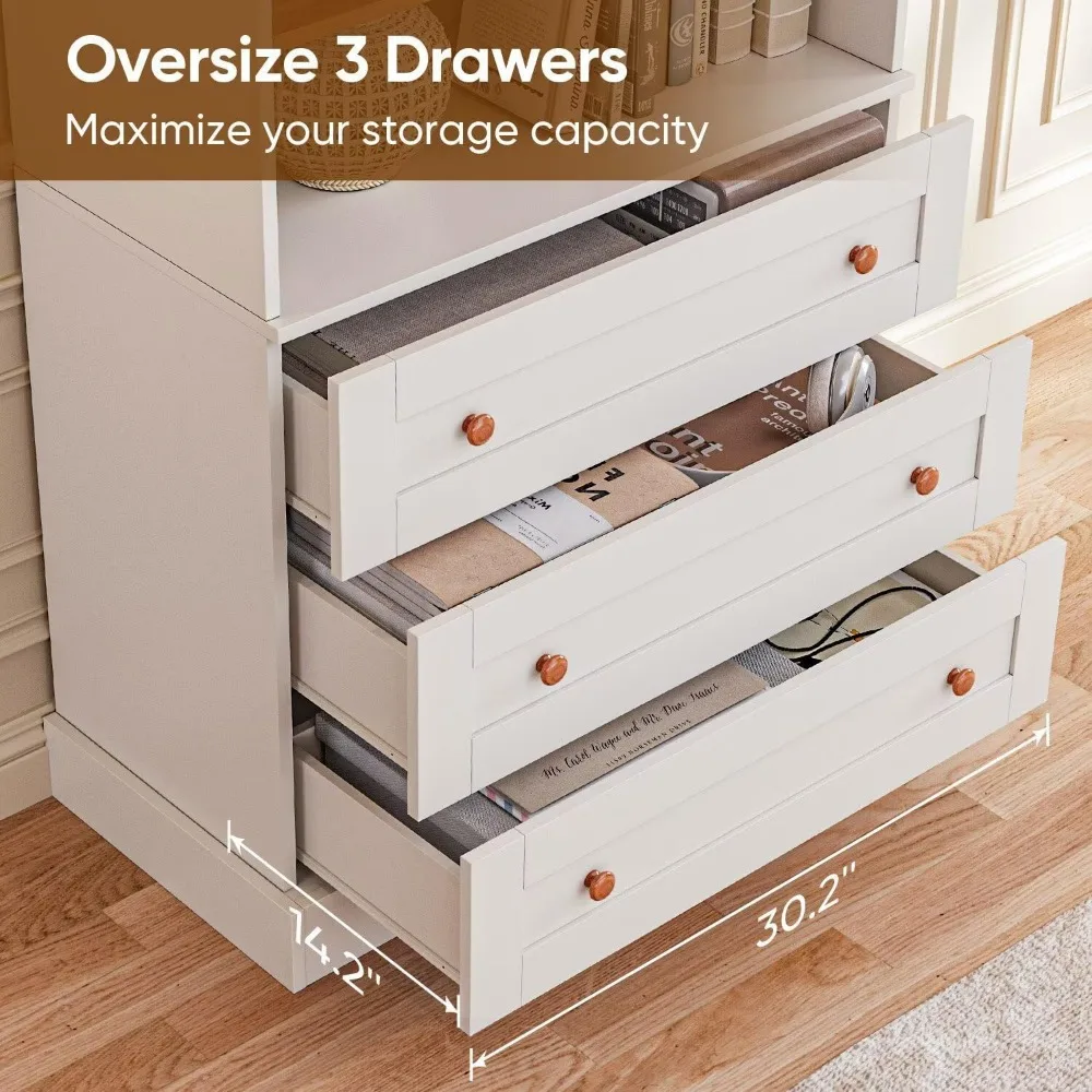 أرفف كتب المزرعة الطويلة مع أدراج، مجموعة من 2 - خزانة كتب كبيرة معيارية مع أرفف قابلة للتعديل، خزانة تخزين لـ