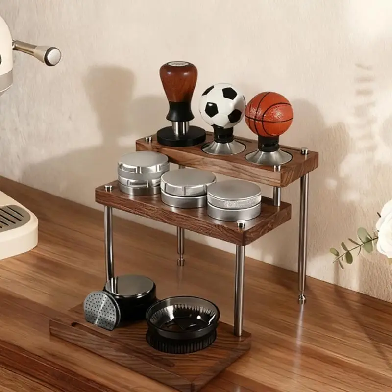 3 Levels Wooden Coffee Tool Holder For Espresso Distributor Tamper And Kitchen Utensils Storage Display Rack D2RD
