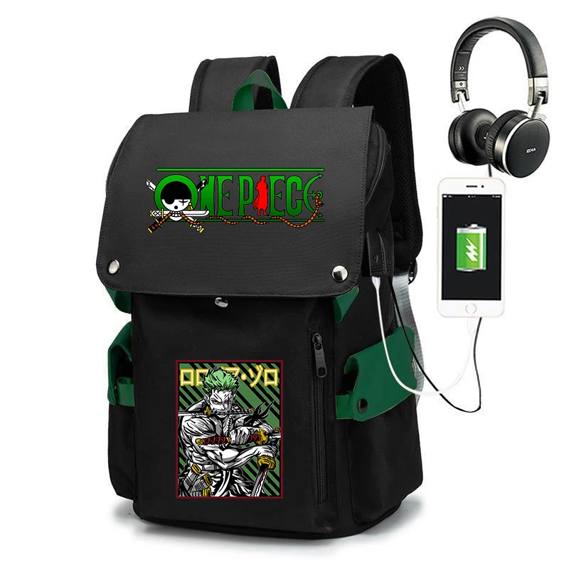 Mochila escolar com estampa One Piece Zoro, grande capacidade, casual, bolsa de viagem para crianças e adolescentes