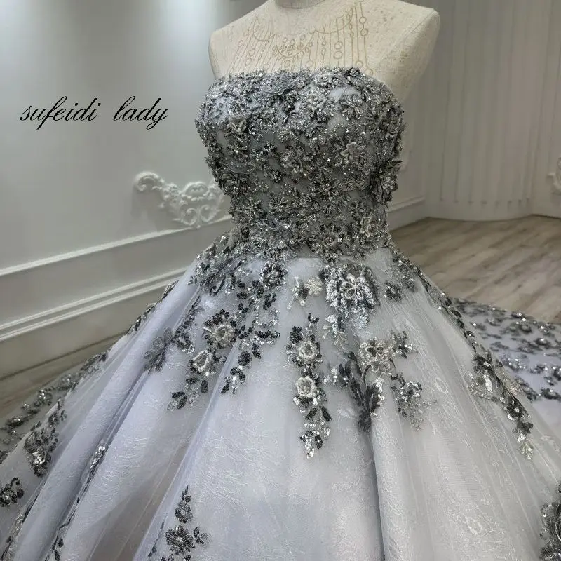 Robe de Mariée Grise en Dentelle, Tenue de Mariage Principale, Nouvelle Collection 2023