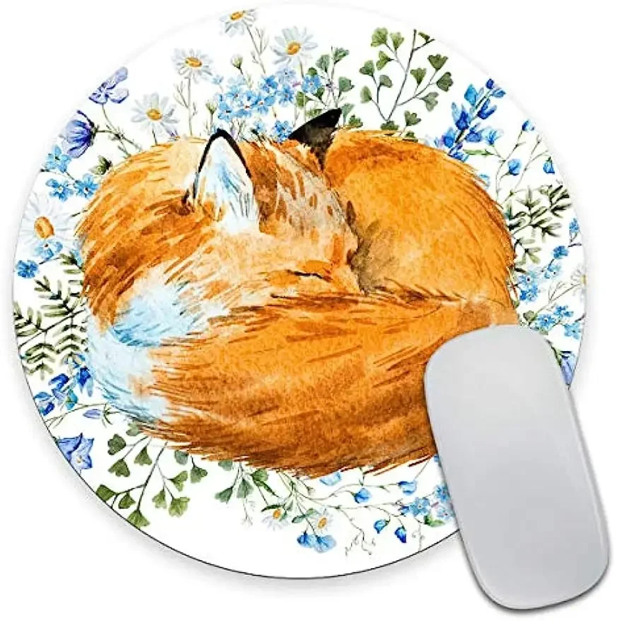

Fox Mousepad Floral Blue Flowers Mouse pad Animal Round Mouse pad Cute Mousepad 7.87X7.87 Inch Non-slip Rubber Mouse for Laptop