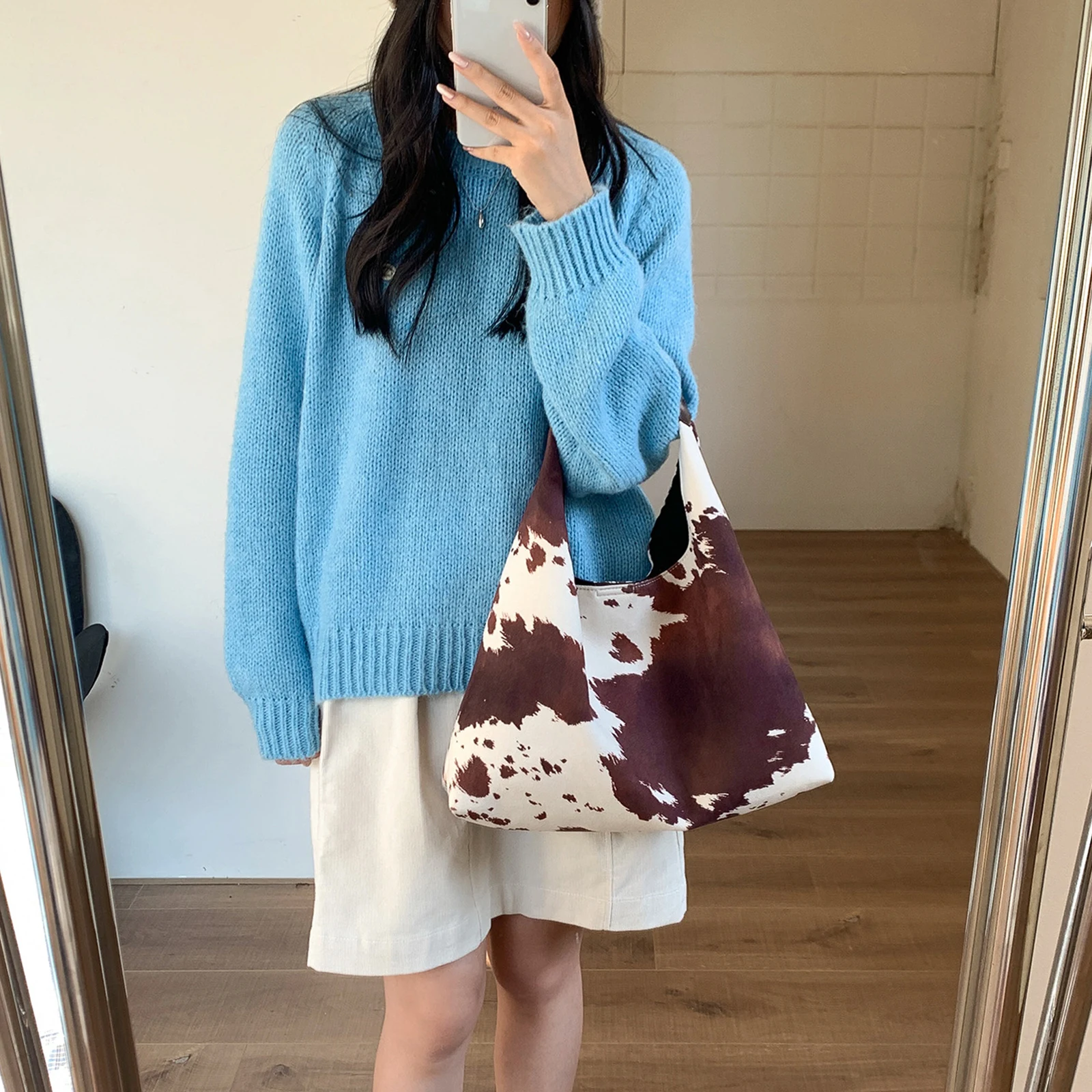 

Women Cow Print Hobo Underarm Bags Underarm Handbags for Work & Outing (Coffee)