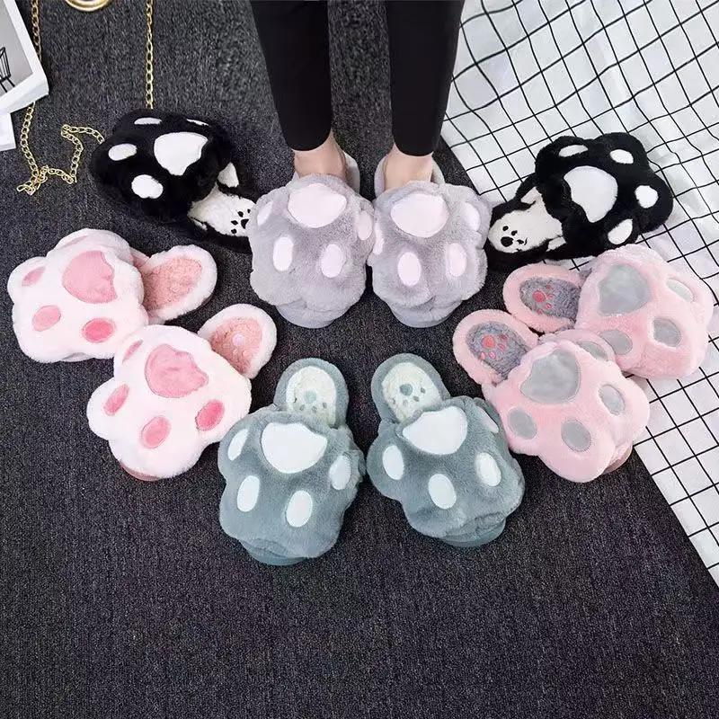 kawaii-chinelos-de-pelucia-de-desenho-animado-animais-de-desenho-animado-garras-rosa-e-cinza-meninas-negras-sapatos-de-chao-interno-antiderrapantes-presentes-de-natal