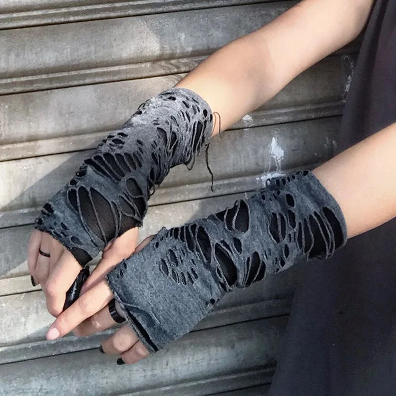 Gants gothiques noirs sans doigts, mitaines à fente cassée, manchette punk, mitaines à trous de sport ninja, chauffe-bras, cosplay, Halloween, rock