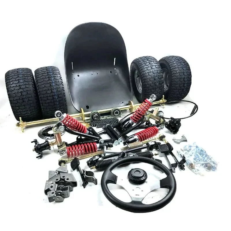 Homemade go-kart accessories, four wheel off-road steel pipes, modified frame, front and rear suspension, steering, rear axle