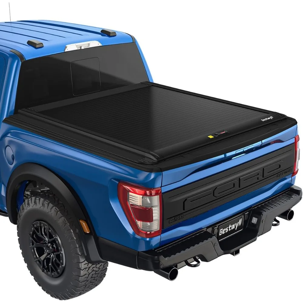 Retractable Hard Truck Bed Tonneau Cover Fits 2015-2024 Ford F-150 5.6 Ft Bed (incl. Raptor/Lightning) Truck Bed Matte Black Alu