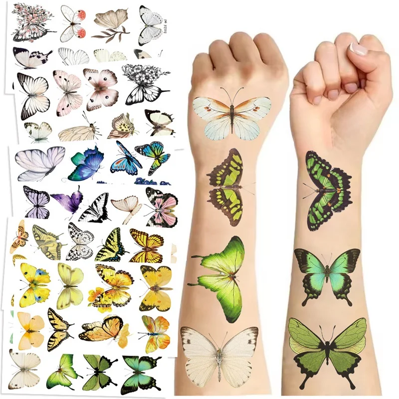 10Sheets Kawaii Colored Butterfly Small Tattoo Stickers Aesthetic Children's Washable Decoration Scrapbooking School Supplies