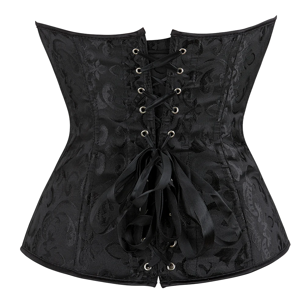 Corset bustier en jacquard avec os en acier, bustier vintage, haut noir et blanc