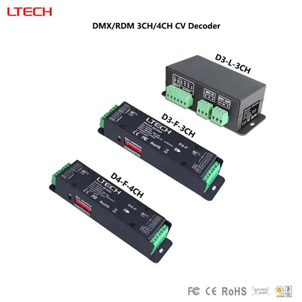 LTECH Constant Voltage DMX/RDM Decoder D4-F 4Channel/ D3-F 3Channel D3-L D4-L 12/24V for Single Color RGB RGBW LED Strip /Module