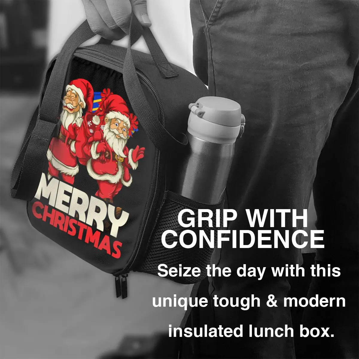 Humor Santa Claus Merry Christmas Thermal Lunch Bag Happy Holidays Resuable Lunch Tote for School Office Outdoor Bento Food Box