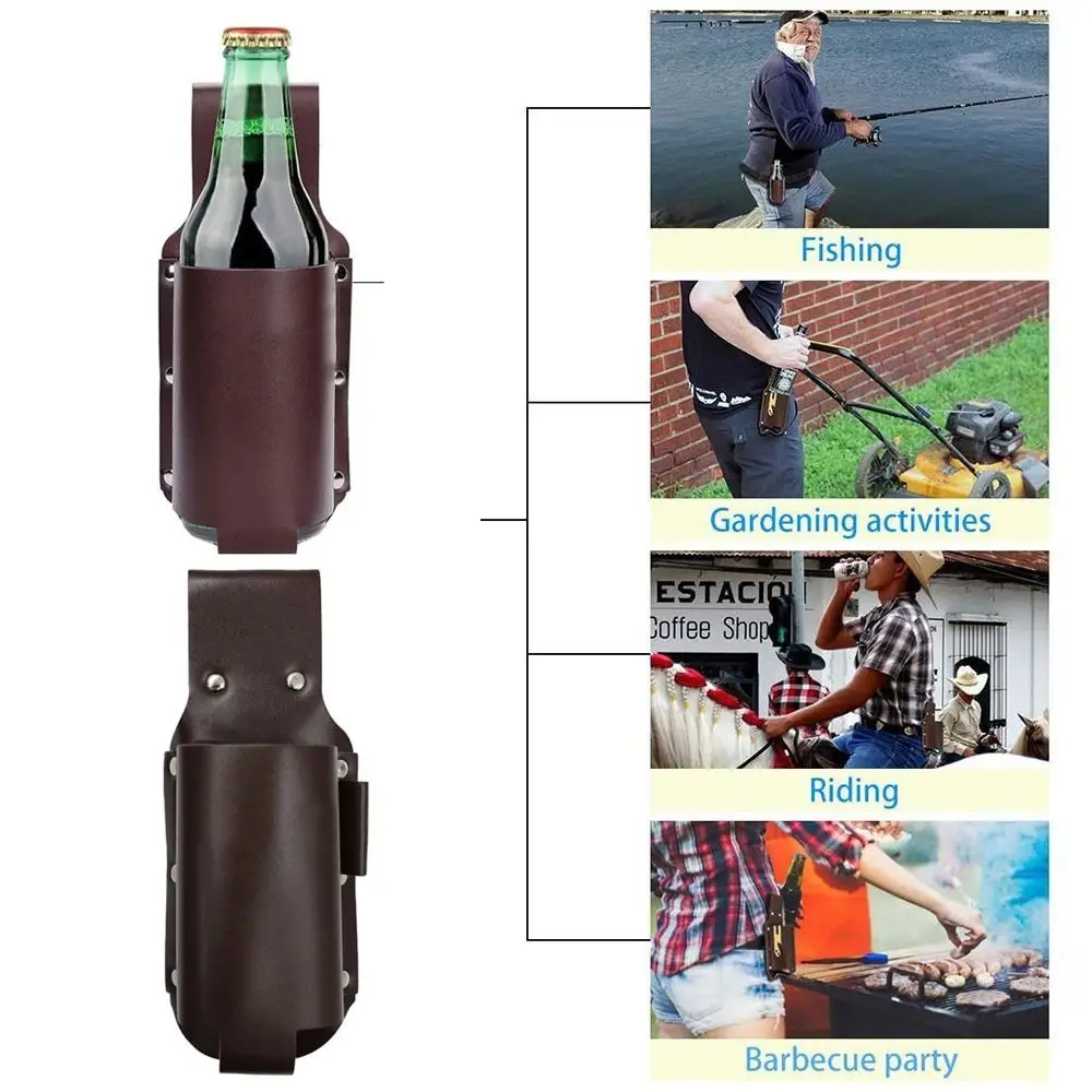PU Leather Beer Bottle Waist Holster Waist Hanging Style Portable Beer Belt Bag Leather Cup Belt Bag with Pen Holder