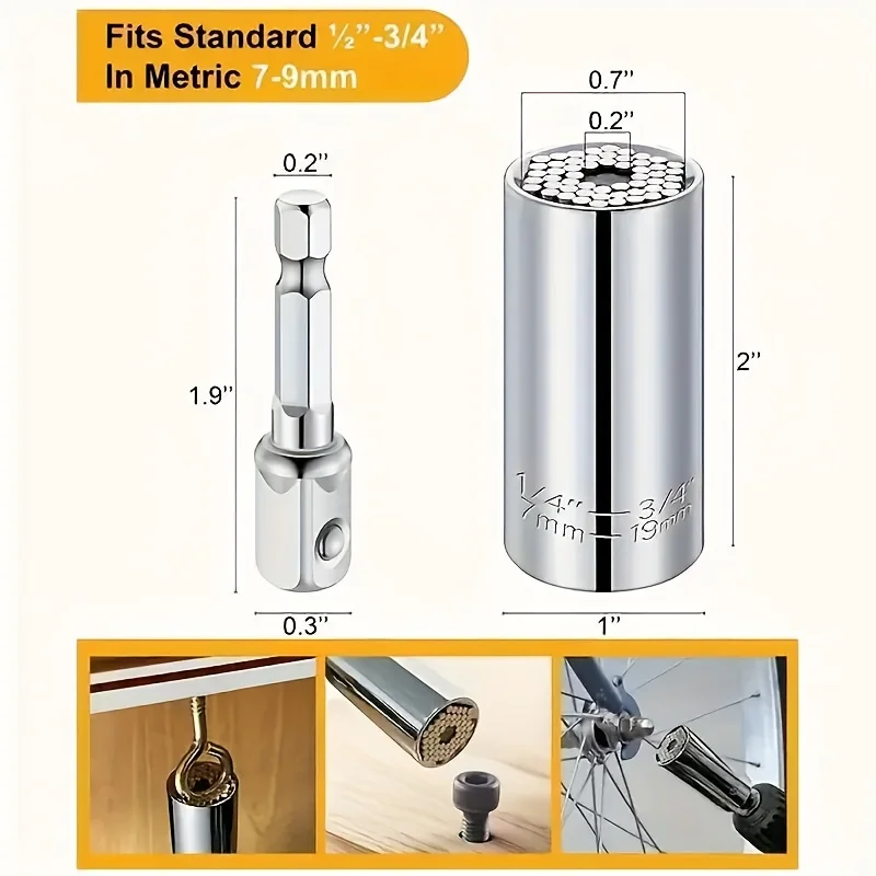 Multifunctional Silvery 7 to 19mm Magic Socket Multi Purpose Wrench Extension Rod Electric Hand Drill Screw Tool Set image 2