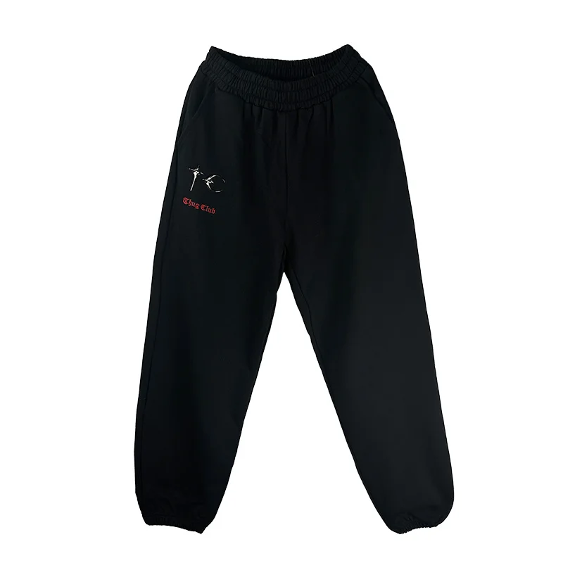 

Black Looped Cloth Thug Club Embroidery Sweatpants Men Women High Quality Jogging With Drawstring Pants