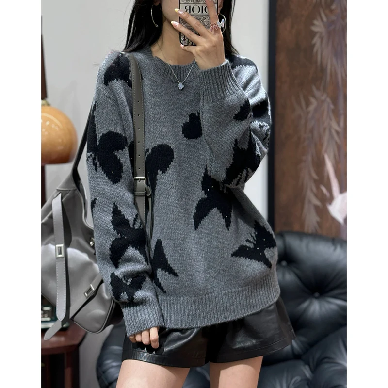 

Ladies 100% pure cashmere sweater design sense butterfly Europe international brand lazy relaxed European high-end sweater