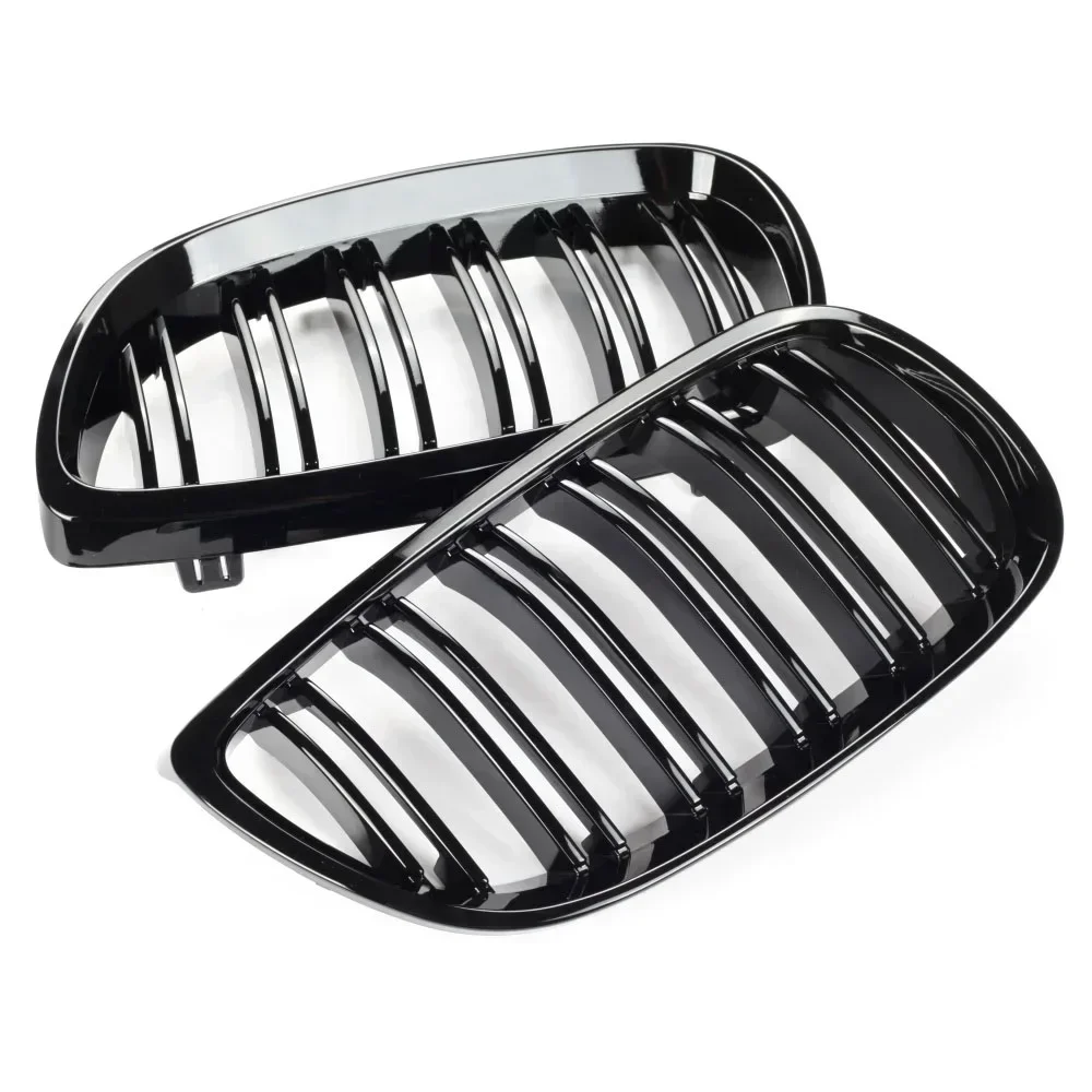 For BMW E92 E93 M3 2006 2007 2008 2009 Front Bumper Kidney Grille 1Pair Glossy Black Car Racing Grill Dual Line Sport Grille