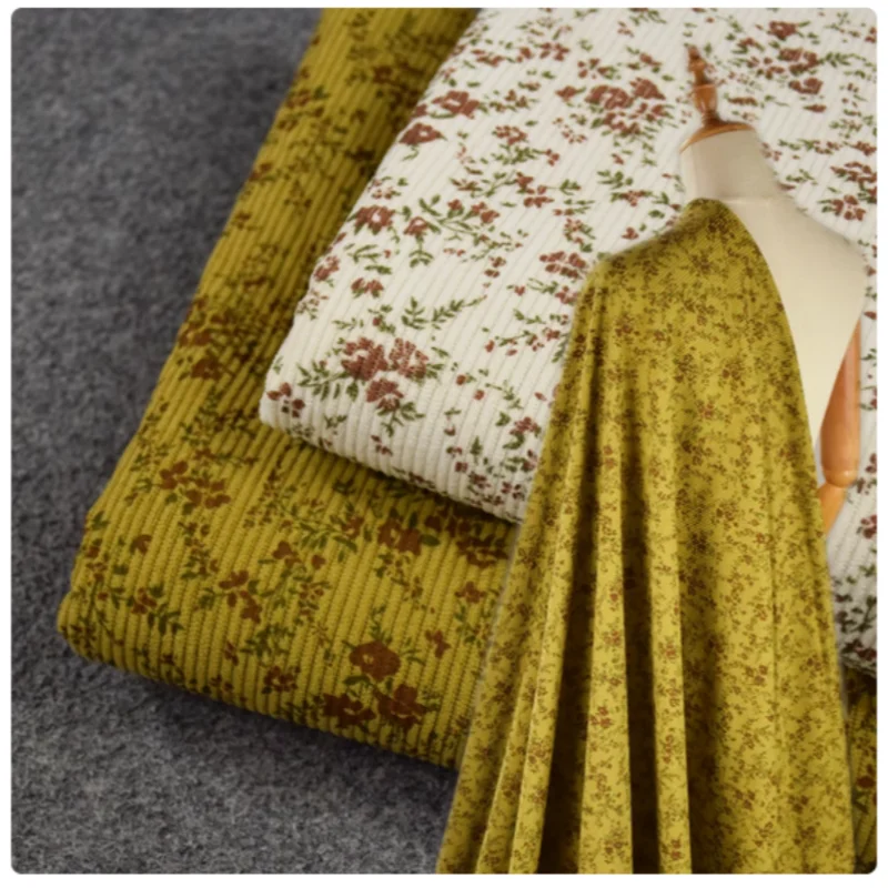 

Forest Series Little Flower Thick Stripe Soft Elastic Corduroy Fabric, Dress, Trousers, Coat Shoe Surface, Handmade Pillow Cloth