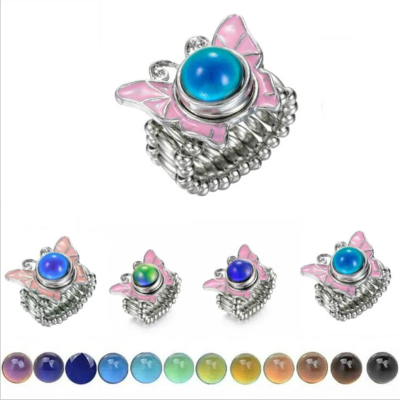 Adjustable Changing Color Rings Rhinestone Mood Emotion Feeling Temperature Rings For Women Men Couples Tone Fine Jewelry