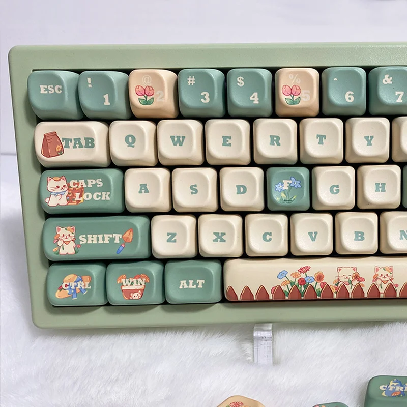 Cat Garden Theme Keycaps 133/141 Key Eoa Highly Cute Pbt Thermal Sublimation Customized Mechanical Keyboard Cute Story Keycaps