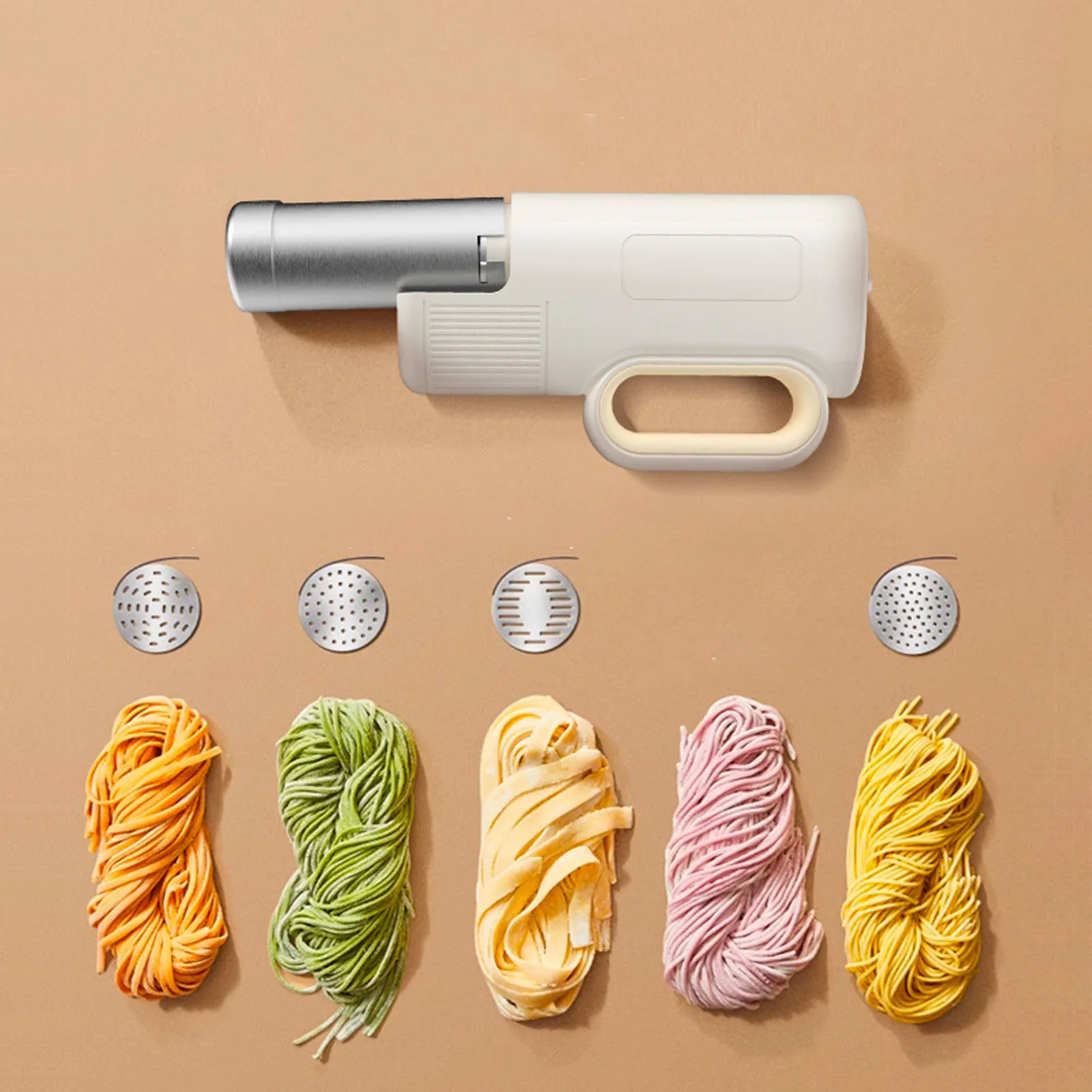 Máquina eléctrica de mano para hacer Pasta, aparato de cocina portátil inalámbrico 5 en 1 para hacer fideos espaguetis caseros con discos moldeadores