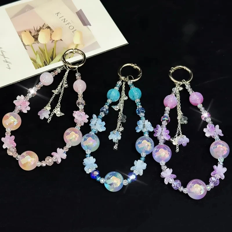 

Fashion Light Luxury Butterfly Petal Crystal Beaded Bracelet Phone Case Crossbody Bag Sweet Necklace Rhinestone Charms Pendant