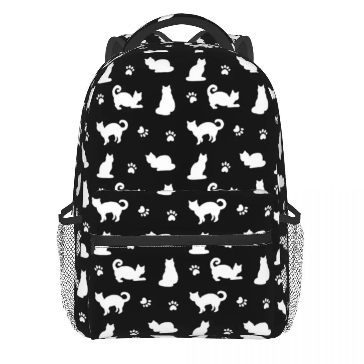 Black Cat Backpack Paw Prints Pattern Women Polyester Outdoor Style Backpacks Durable Streetwear School Bags Rucksack