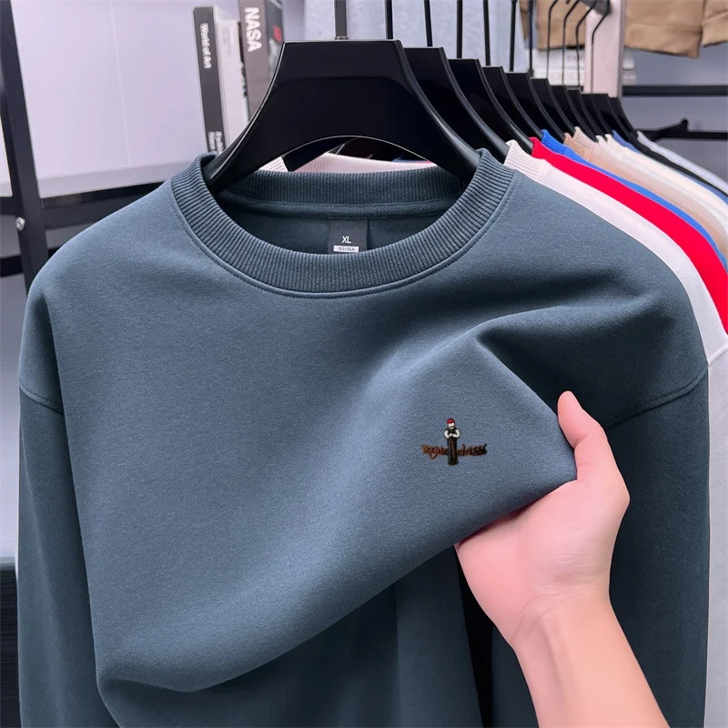 Luxury trendy men's long sleeve T-shirt Korean version brand cartoon letter embroidery design casual round neck sports pullover