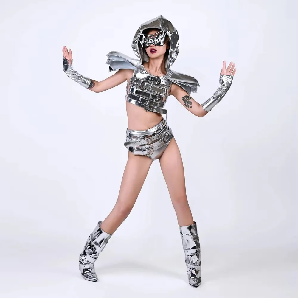 شورت نسائي برباط فضي، شورت للرقص، زي سحب الملكة، زي الملهى الليلي، مجموعة راقصة المغني، ملابس المسرح