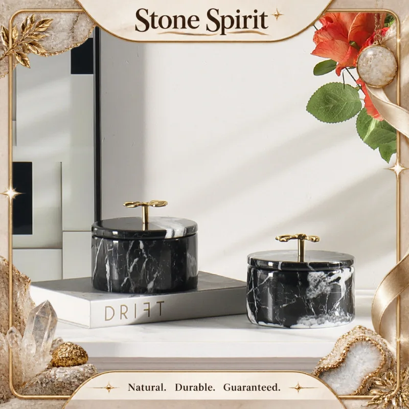 【Natural】High-end light luxury marble storage jar desktop clutter organizer box
