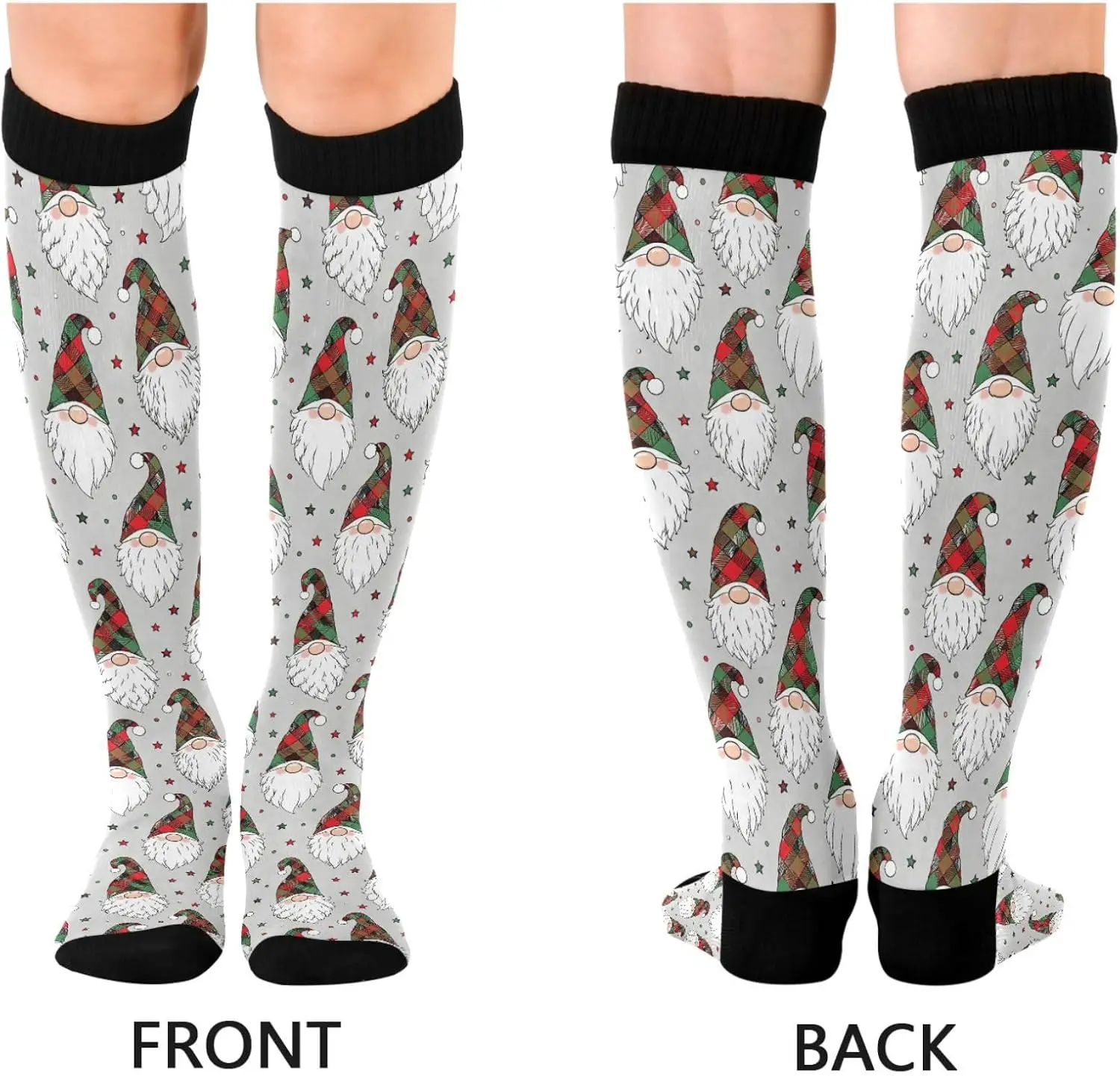 Christmas Gnome Print Compression Socks for Women, 2 Pack Mid-Calf Casual Socks