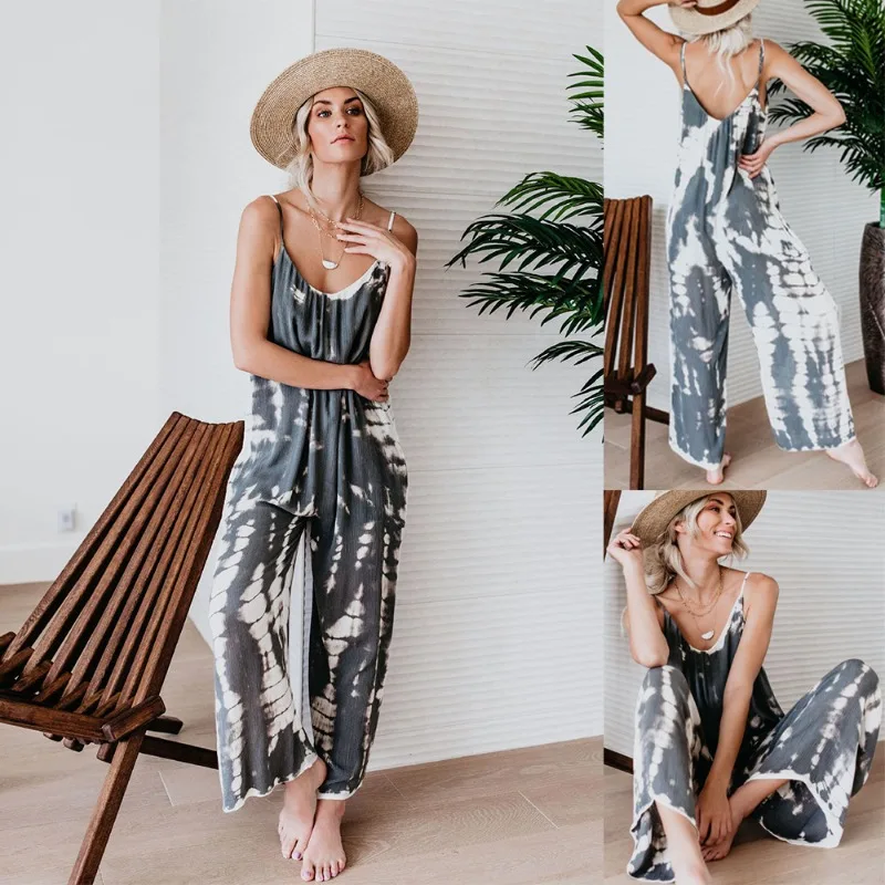 

Elegant Women Loose Jumpsuit Overalls Sexy Y2K Fashion Summer Strap Sleeveless V Neck Wide Leg Pants Romper Onepieces Streetwear