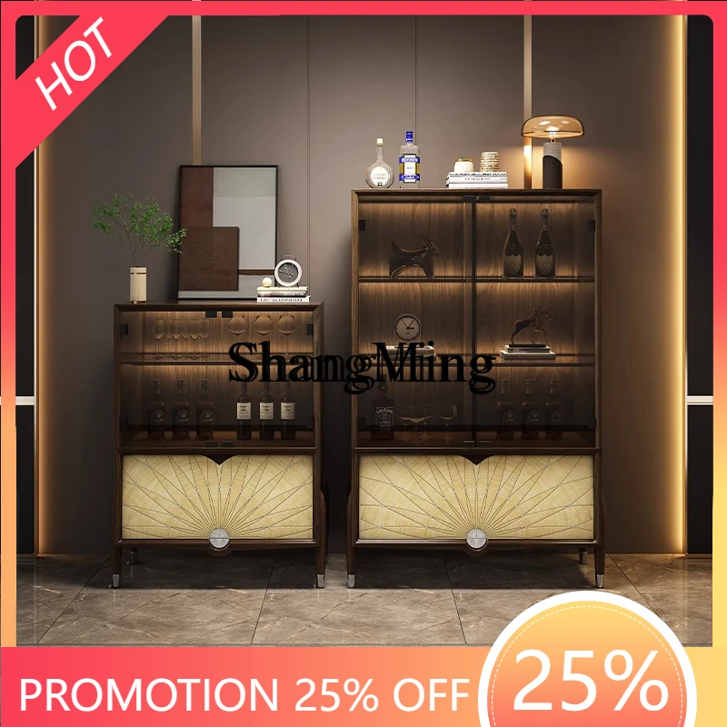 

FG solid wood light luxury wine cabinet villa high-end guest restaurant modern black walnut glass door figure display cabinet