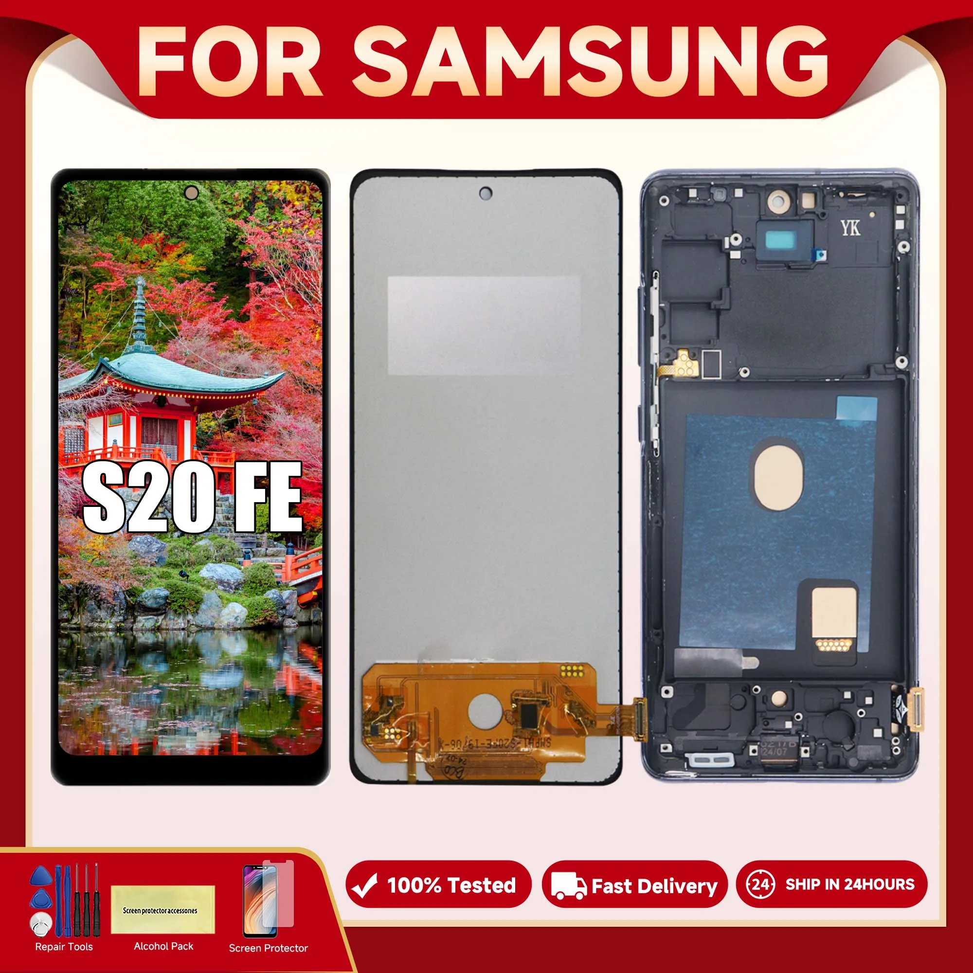 Tested TFT LCD For Samsung Galaxy S20 FE With Frame, LCD For Samsung S20FE G781B G780 Display Touch Digitizer Replacement Screen