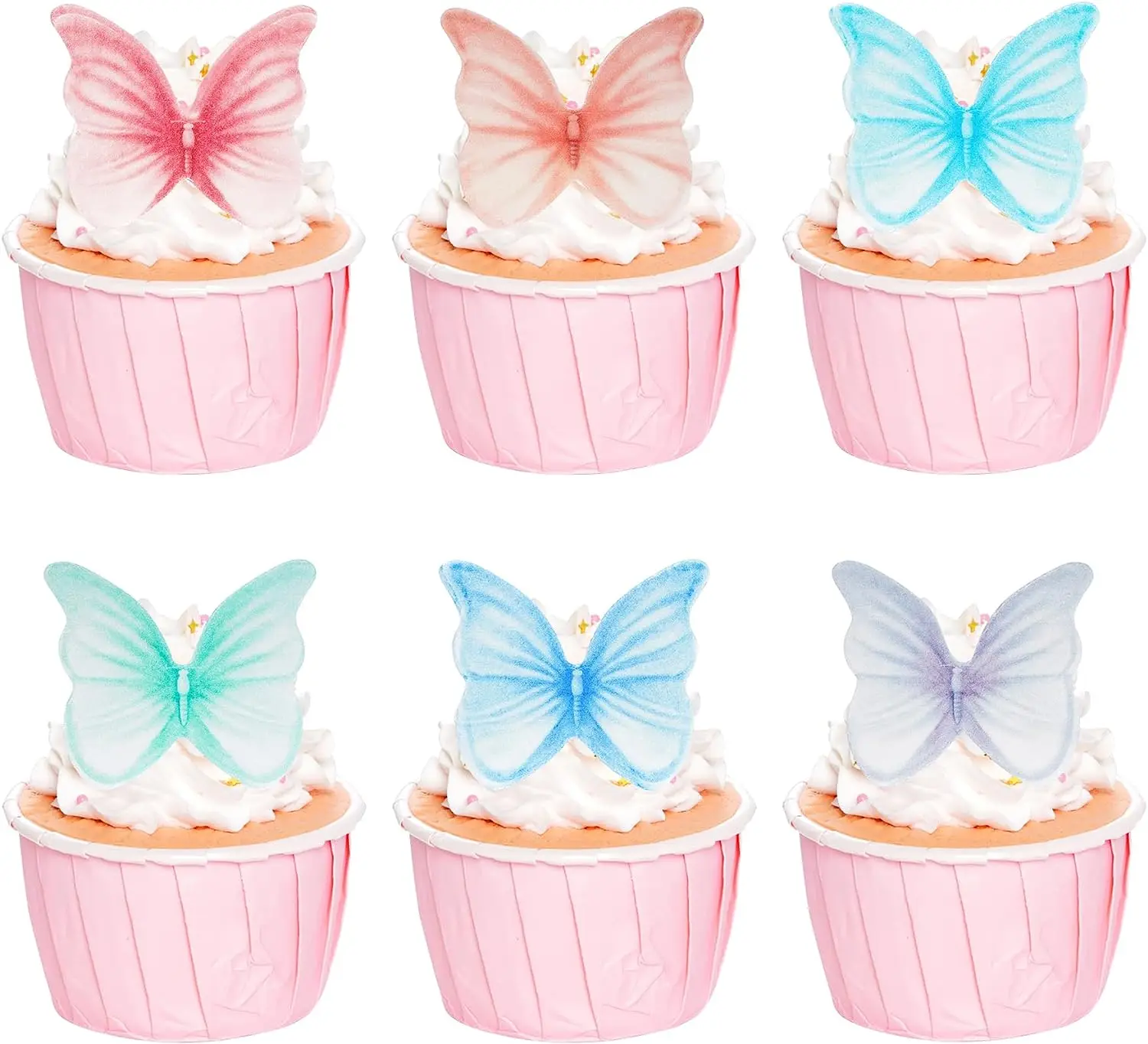 

48pcs/set 3D Butterfly Cake Toppers Pink Blue Butterflies Birthday Party Cake DIY Decor for Baby Shower Wedding Cake Supplies