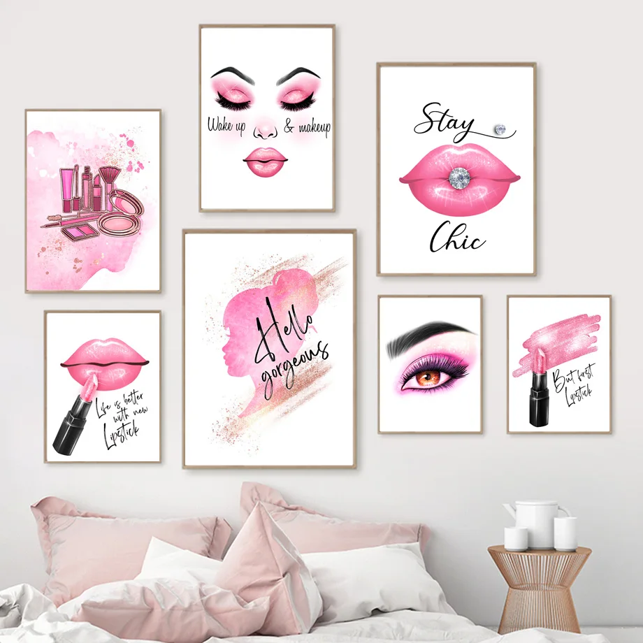 Fashion Designs Makeup Eyebrow Lips Lipstick Lashes Wall Art Print Canvas Painting Nordic Posters Wall Pictures Girl Gift Decor