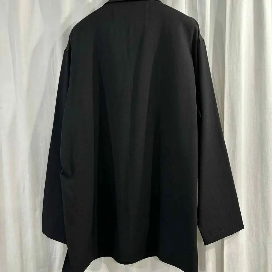 Top-yamamoto ® Minimalist black silhouette shirt for women, loose and laid-back lapel long-sleeved TOP