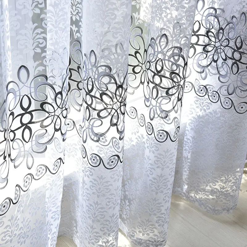 Modern Floral Sheer Curtains For Living Room Bedroom Printed Tulle Voile Curtain For Kitchen Window Treatment Drapes Blinds Door