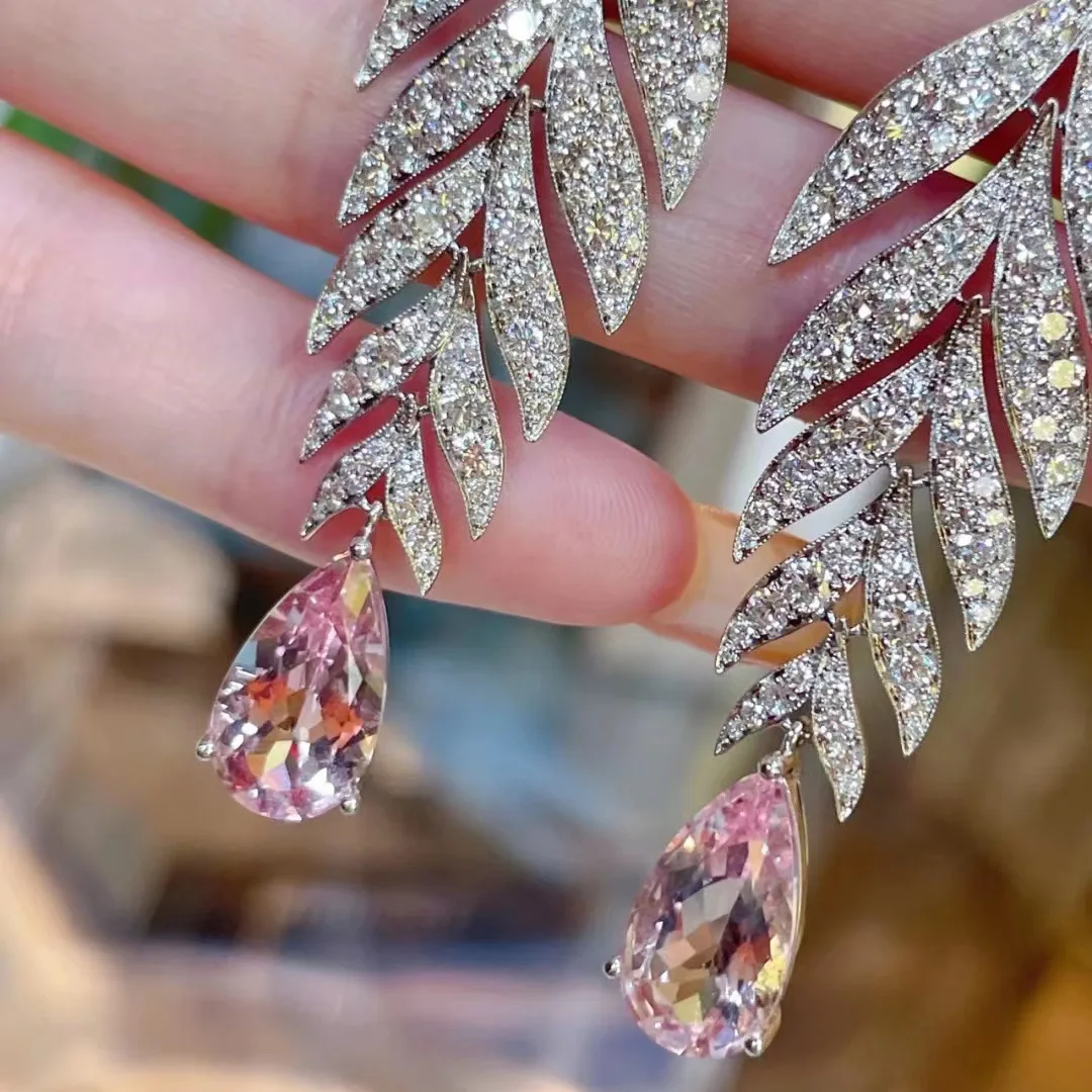 New Arrival Luxury Pink Leaf Ear of Wheat Sterling Silver Drop Earrings for Women with 925 Stamp Party Jewelry