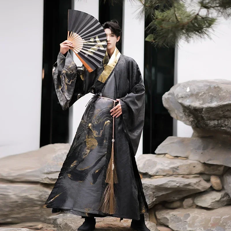 

Chinese Ming Dynasty Robe National Hanfu Black Gold Ancient China Costume Hanfu Men Clothing Traditional Robe Stage Cosplay