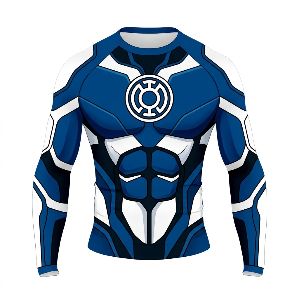 Haut à manches longues décontracté et respirant bleu marine, motif Lanterne Bleue d'été, série Superman Anime Cosmic Beacon