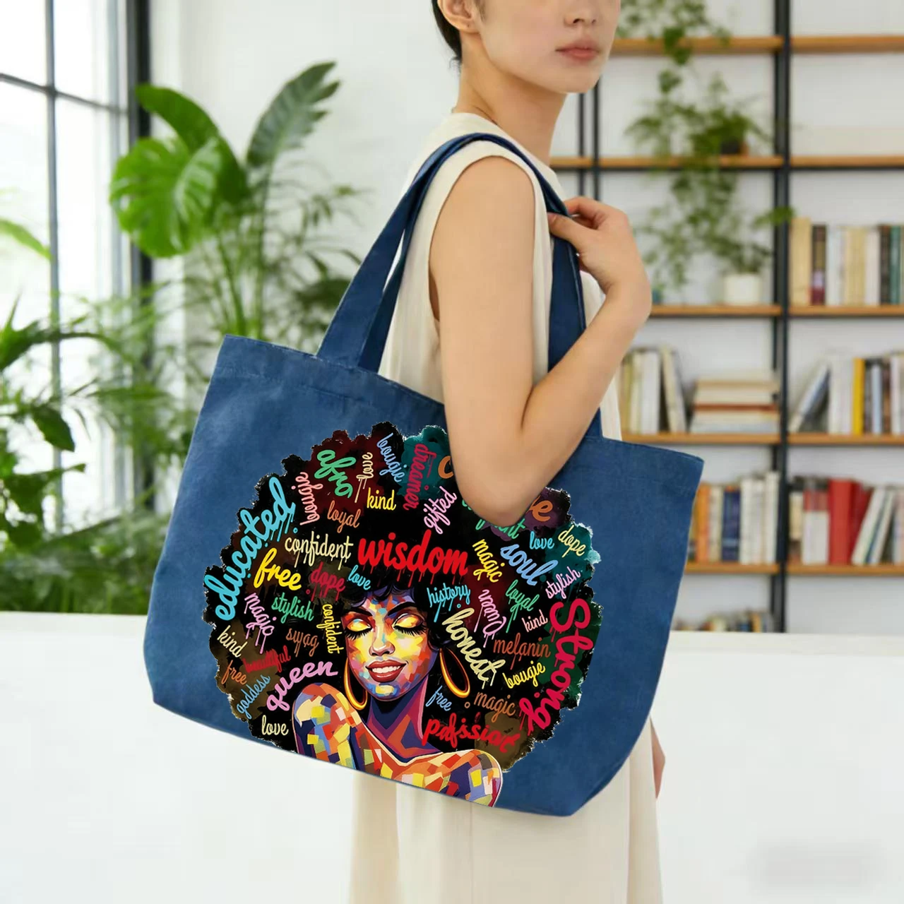 

1 шт., черная ковбойская сумка для девочек, простая модная сумка для покупок большой емкости, портативная студенческая ковбойская холщовая сумка на плечо