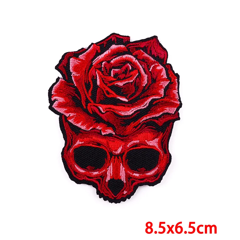 Parche bordado calavera rosa punk, termoadhesivo para ropa - imagen 3