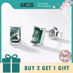 WES 925 Sterling Silver Natural Moss Agate Stud Earrings 4*6mm Luxury Jewelry for Women Wedding Engagement Gifts Wholesale