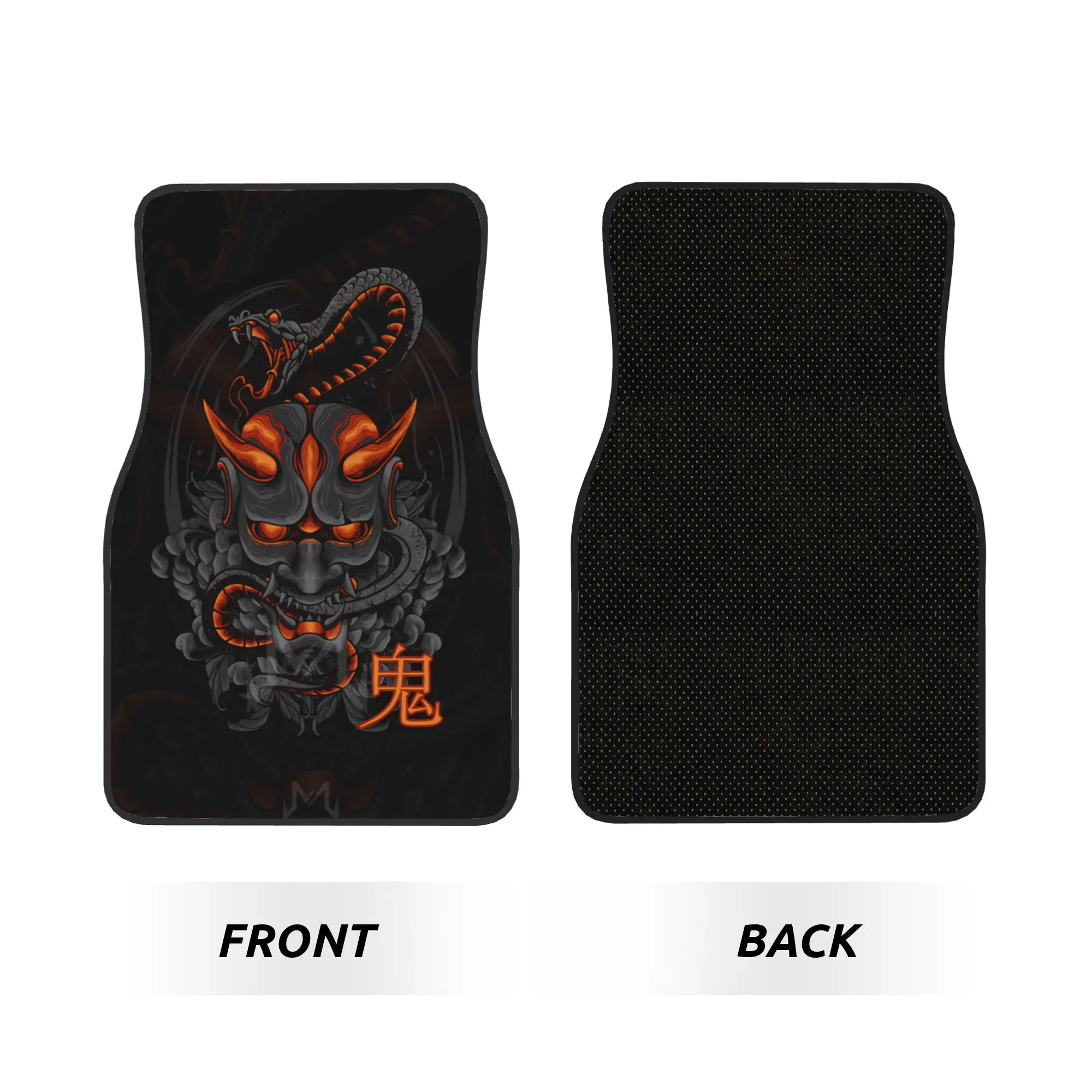 Japanese Oni Masks Snake Car Floor Mats of 4 Pieces Crystal Velvet Carpets Rugs Universal Car Front Rear Carpets Foot Mats