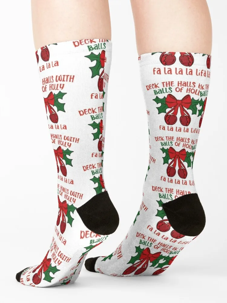 Deck the Halls with Balls of Holly Socks retro halloween golf sports stockings Men's Socks Women's