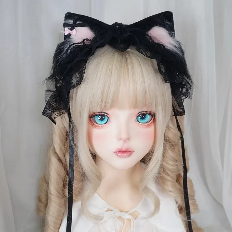 2025 22 New Handmade Cosplay Black Lolita Lace Headband Sweet Cat Girl Furry Ear Headpiece Subculture KC Maid Hair Acces