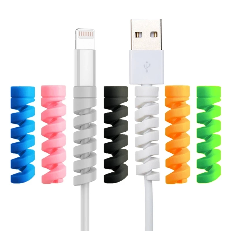 USB Cable Protection Sleeve Spiral Silica Gel Power Line Protective Cover Charging Cable Protection Anti-Break Anti-Crack Univer