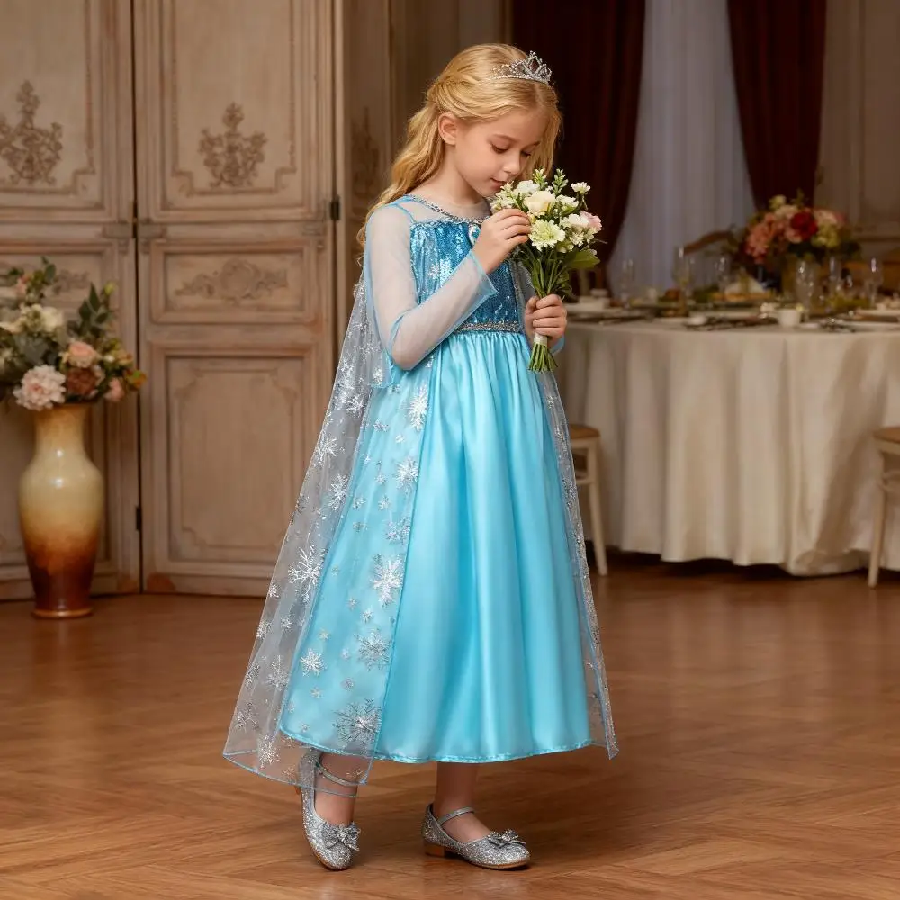 فستان الأميرة إلسا سنو كوين فروزن للفتيات في الهالوين خرافة خيالية للرياح كرنفال فساتين حفلات أعياد الميلاد للأطفال