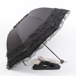 Woman Lace Rain Umbrella Folding Wind Resistant Anti-UV Travel Female Parasol Fashion Sun Protection Windproof Sunshade Gift