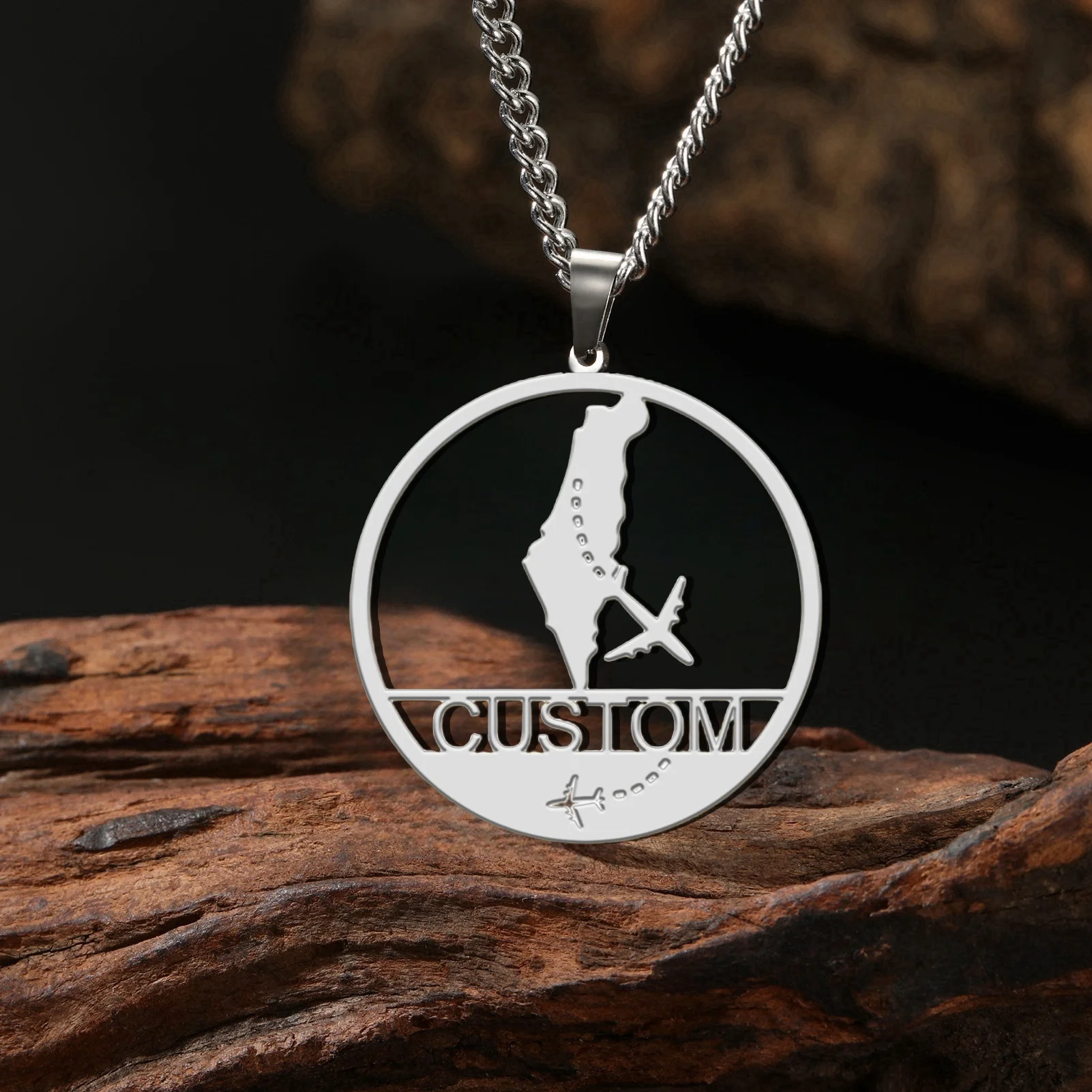 

Jeshayuan Customized Name Country Map Necklaces Stainless Steel Personalized Necklace Travel Plane America Map Jewelry Gift